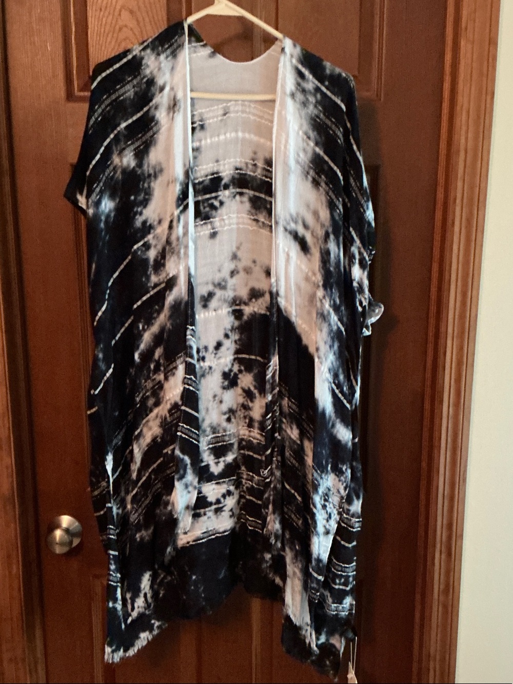 Open-Front Tie-Dye Kimono Tunic - navy & White